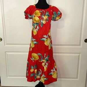 FLYING TOMATO RED LEMON PRINT OFF THE SHOULDER MIDI SUMMER RESORT DRESS